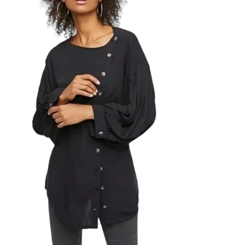 NWT Free People Get Together Side Button Front Black Tunic